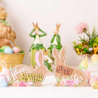 Wood Happy Easter Bunny Decoration