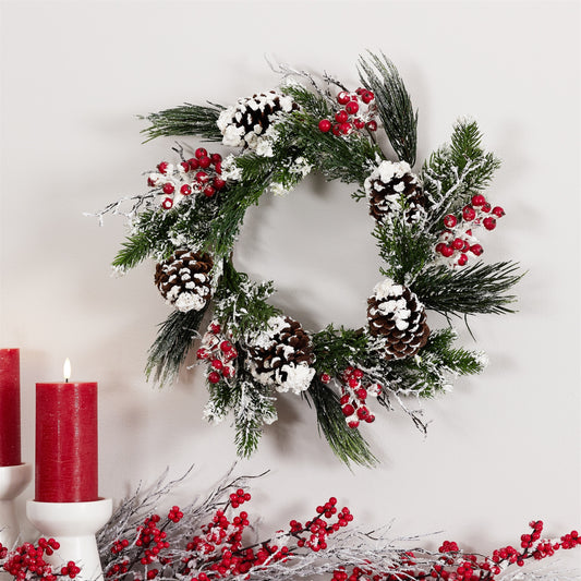 20-Inch Snow Mixed Pine & Berry Christmas Wreath – manufacturer product view 2