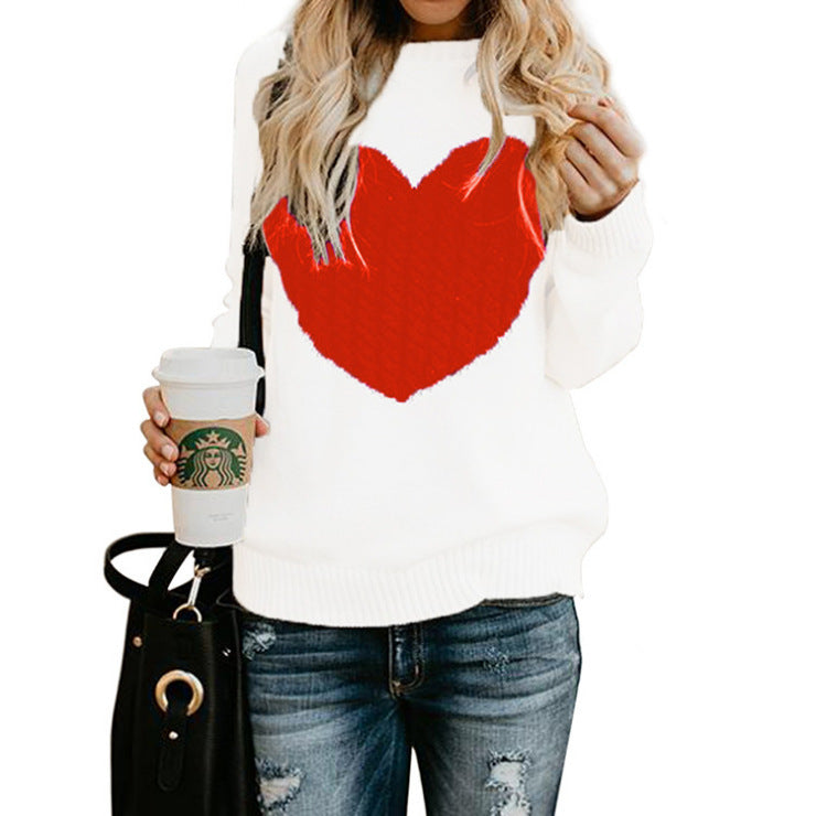 Valentines Day Womens Love Printed Pullover Heart Sweater
