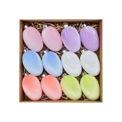 12 PC Velvet Flocked Easter Egg Hanging Ornaments