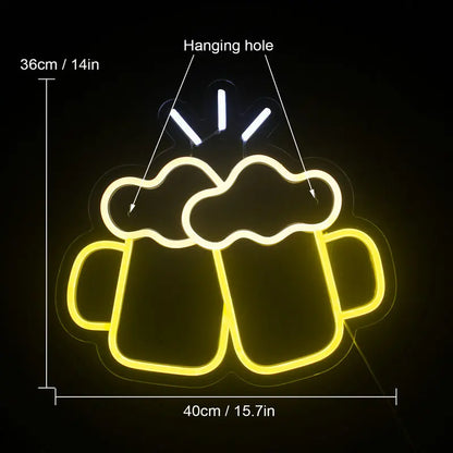 14" Cheers Beer Mugs Neon LED Bar Light
