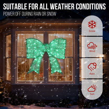 26" St. Patrick's Day Lighted Green Bow - Metal Frame