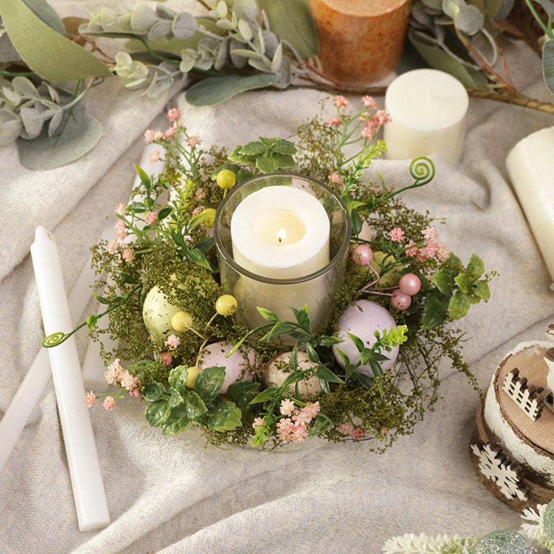 Easter centerpiece eggs and berries candle holder wreath