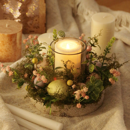 Easter Egg & Berries Glass Candle Holder Centerpiece