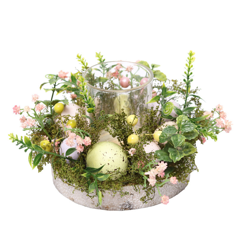Easter Egg & Berries Glass Candle Holder Centerpiece