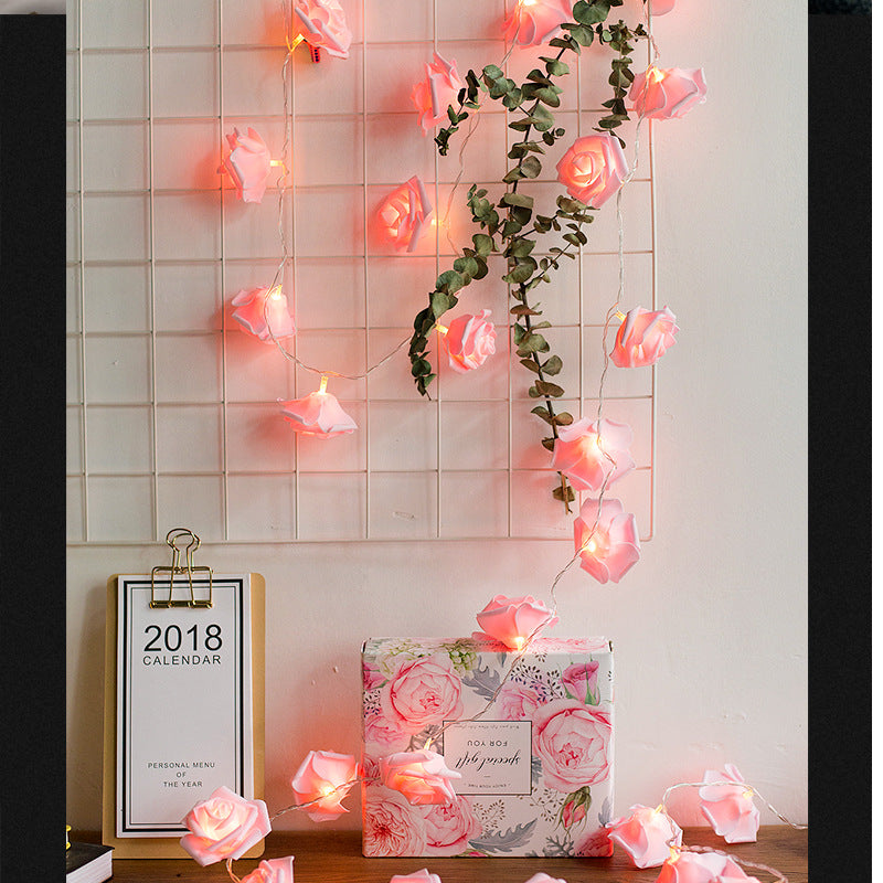 9 Ft Valentines Day Pink & White Roses String Lights