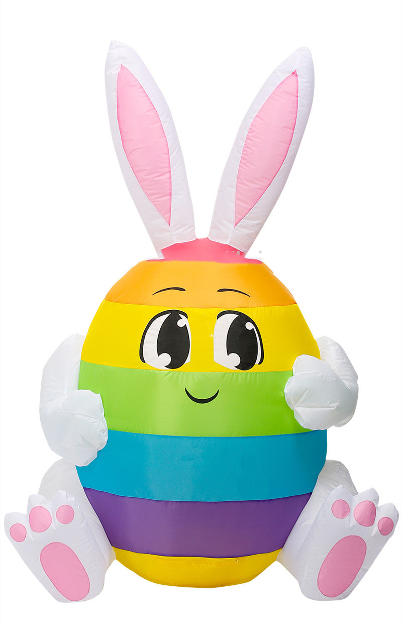 4.9' outdoor easter inflatable shaped like a rainbow-colored Easter egg with bunny ears and paws lighted