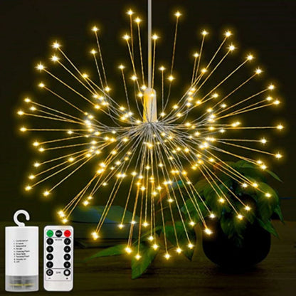 hanging starburst firework light with remote battery operated white or multi-color