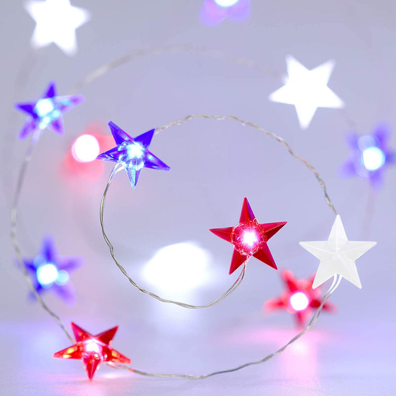 4th of juy red white blue stars string lights with 8 function remote