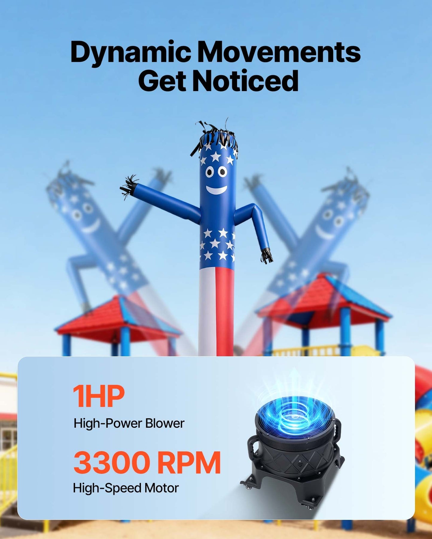 20 FT Giant Inflatable Waving Tube Man – Stars & Stripes with Blower Included - Holiday Spirit Shop