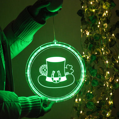 Green Lighted LED sign with a shamrock design LED St. Patrick's Day decoration