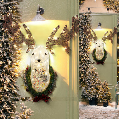 35" Lighted Deer Head Wreath