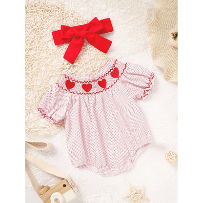 Newborn - 18 Months Baby Valentine's Day Short Sleeve Heart Romper