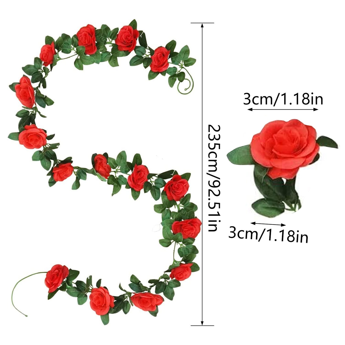 Set of 2 Artificial Silk Rose Vine Hanging Garland