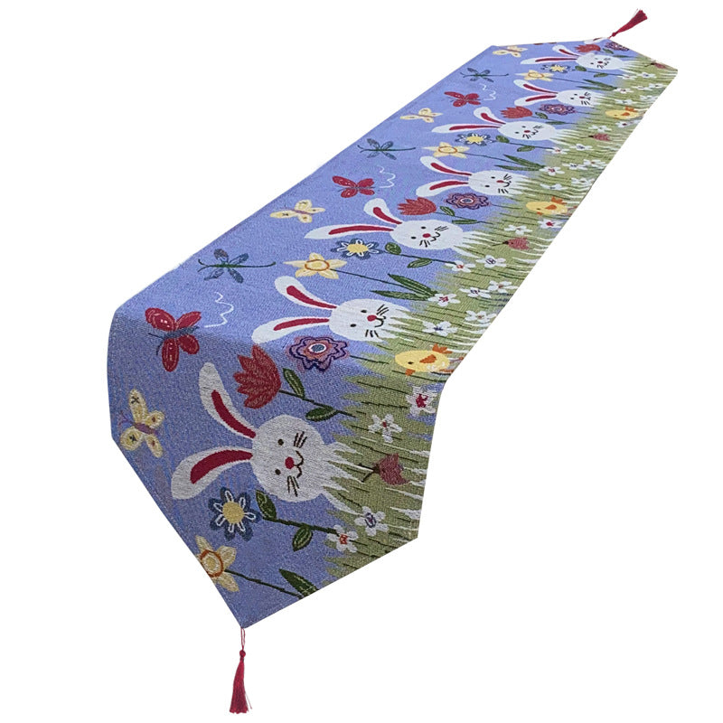 Decorative Easter table runner with bunny and flower pattern