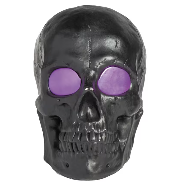 20" Black Skull Blow Mold with Purple Eyes Lighted Halloween decor