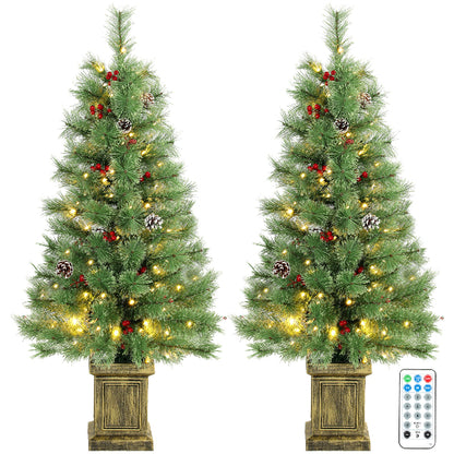 4 Ft Pre-Lit Christmas Pine Trees with Berries, Set of 2 – product image