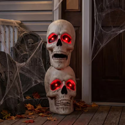 27" lighted skull stack outdoor Halloween decor 