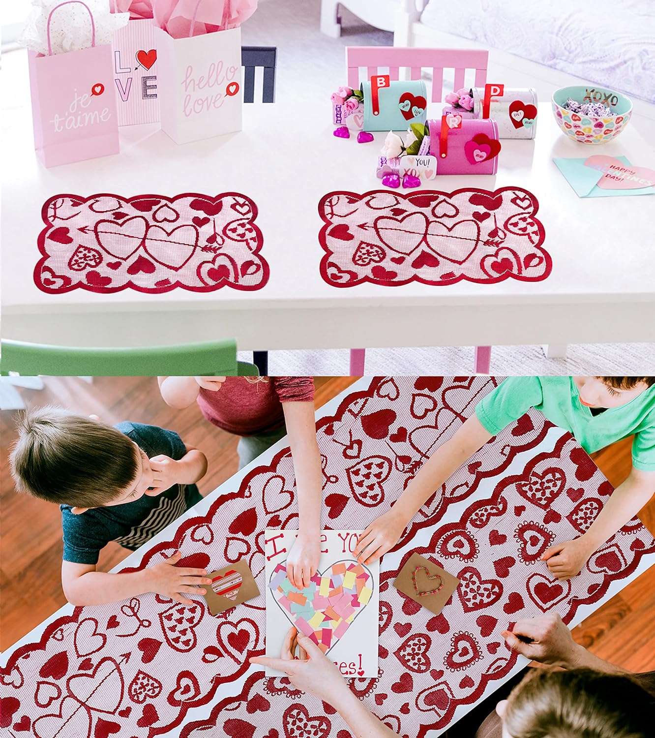 13 x 72" Valentines Day Heart Lace Table Runner