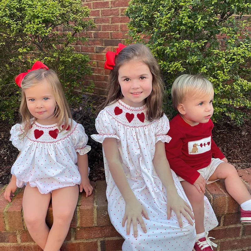 Baby Girl Valentine's Day Dress Short Sleeve Red Heart Embroidery with Headband