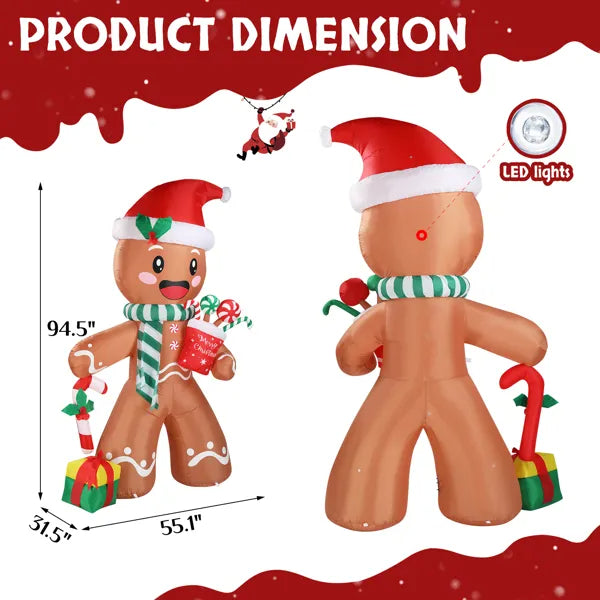 7.9 FT Lighted Inflatable Gingerbread Man with Gifts