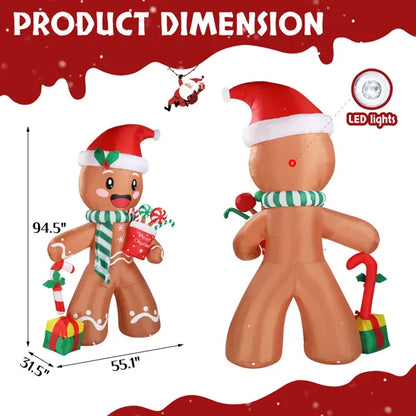 7.9 FT Lighted Inflatable Gingerbread Man with Gifts