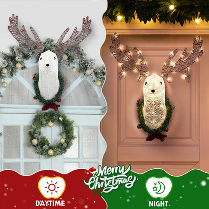 35" Lighted Deer Head Wreath