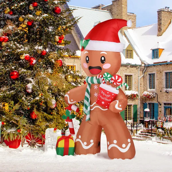 7.9 FT Lighted Inflatable Gingerbread Man with Gifts