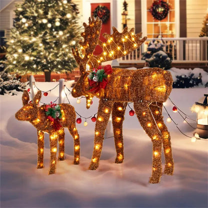 Set of 2 - Father & Baby Moose with LED Lights