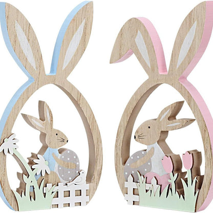 Wooden bunny Easter egg decorations with pastel colors