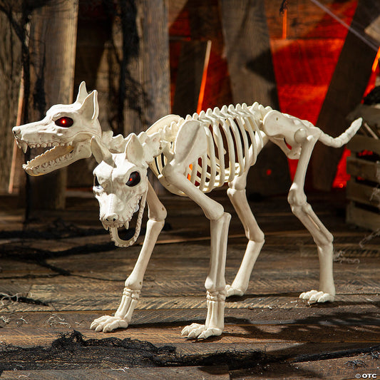 37" Two Headed Doberman Dog Skeleton Animated