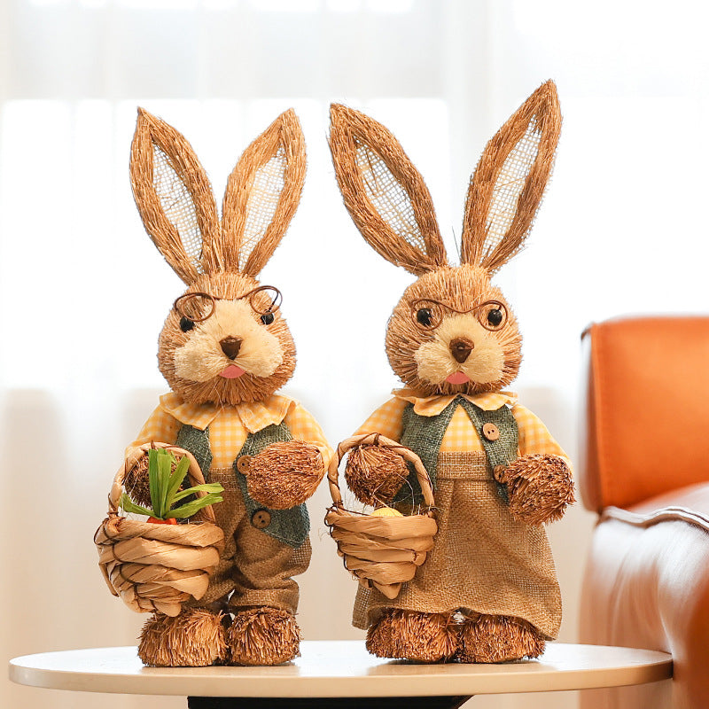 2 PC straw Easter decoration rabbits bunnies