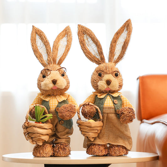 2 PC straw Easter decoration rabbits bunnies