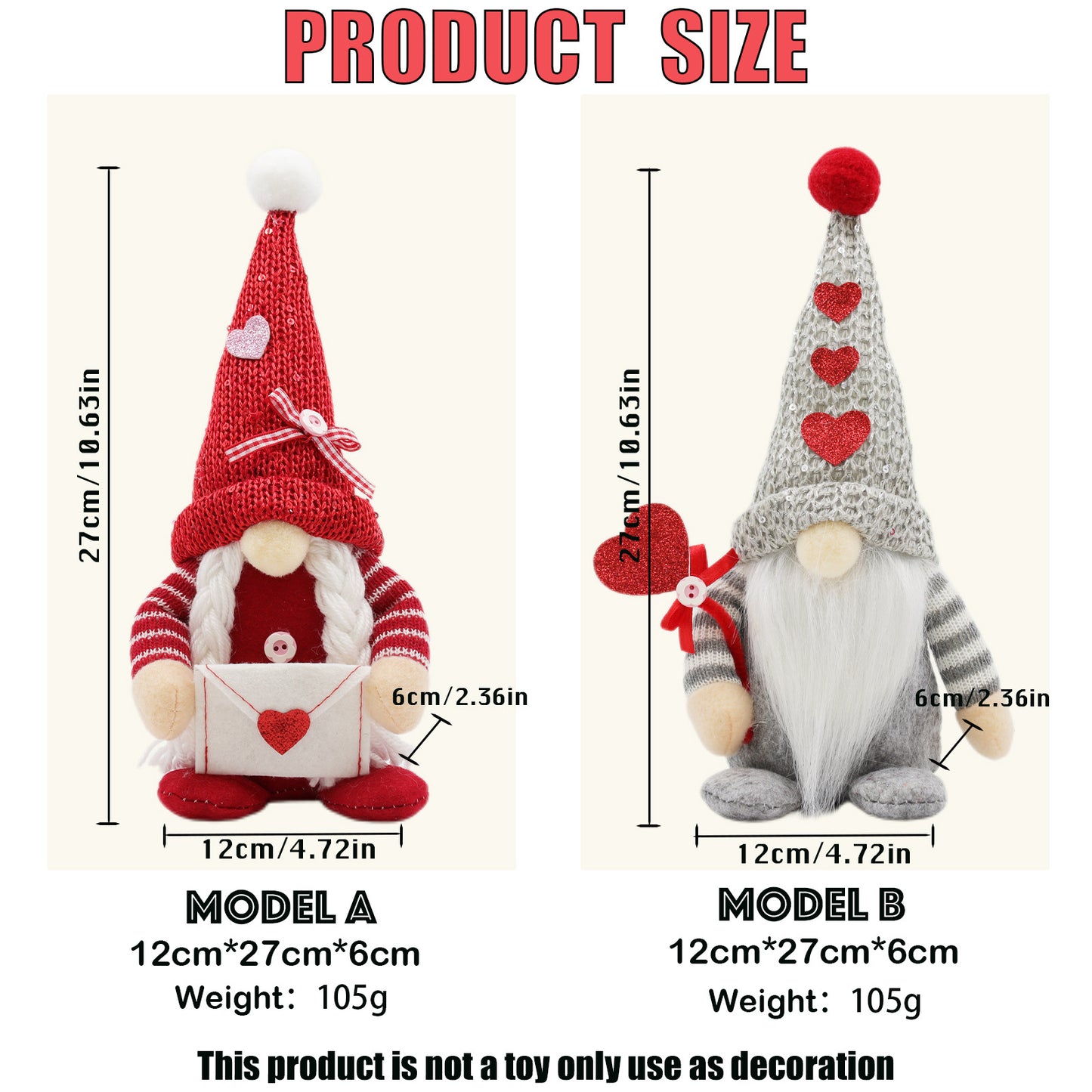 18" Stuffed Gnome Valentine's Day Decoration