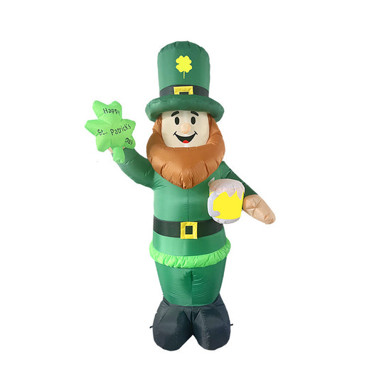8.5 ft giant Inflatable leprechaun decoration holding a shamrock with 'Happy St. Patrick's Day' and beer