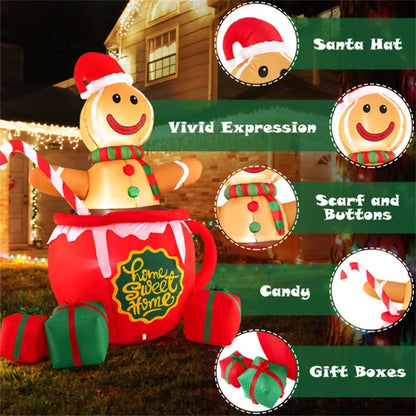 7ft Inflatable Gingerbread Man - Hot Cocoa Mug