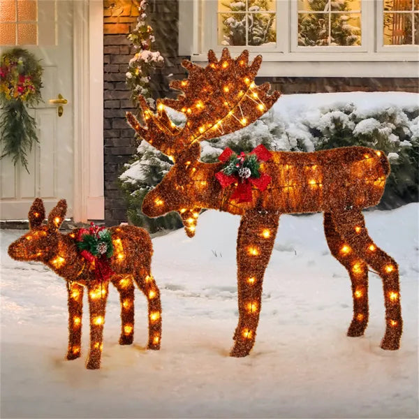 Set of 2 - Father & Baby Moose with LED Lights