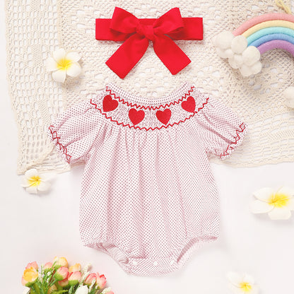 Newborn - 18 Months Baby Valentine's Day Short Sleeve Heart Romper