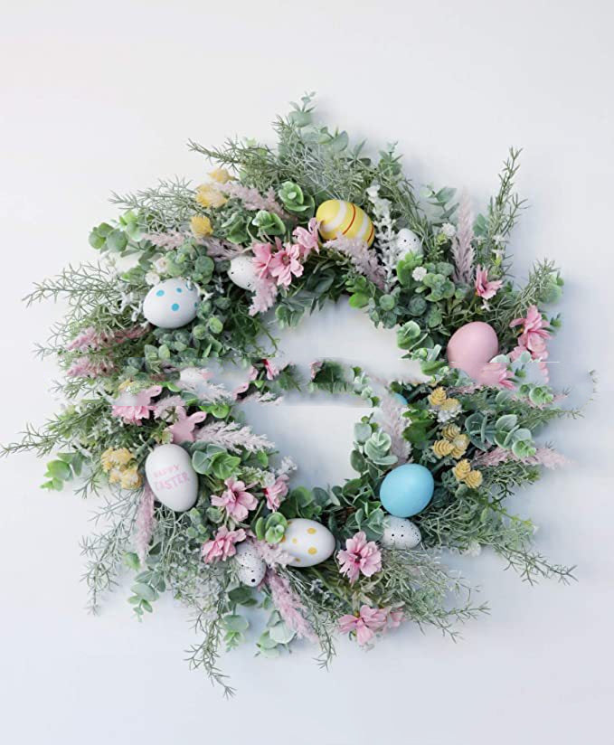 13.8" Easter Eggs & Blooms Rattan Wreath