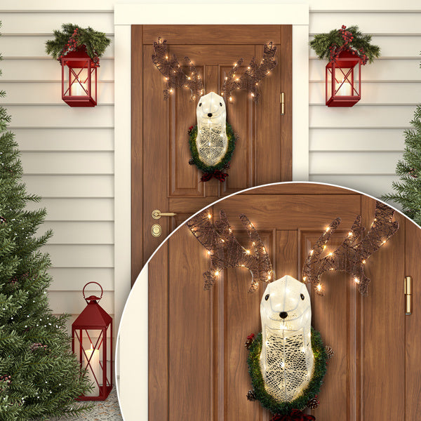 35" Lighted Deer Head Wreath
