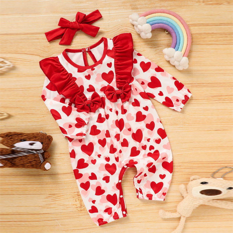 Valentine's Day Baby Romper Heart Print Long Sleeve