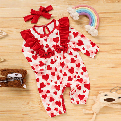 Valentine's Day Baby Romper Heart Print Long Sleeve