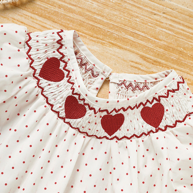 Baby Girl Valentine's Day Dress Short Sleeve Red Heart Embroidery with Headband