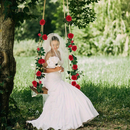 Set of 2 Artificial Silk Rose Vine Hanging Garland