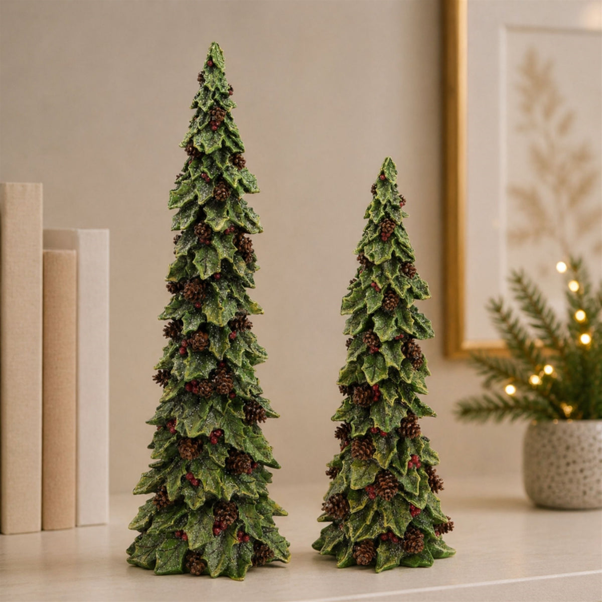 Holly Leaf Holiday Trees with Pinecone Accents (Set of 2) — manufacturer image 2