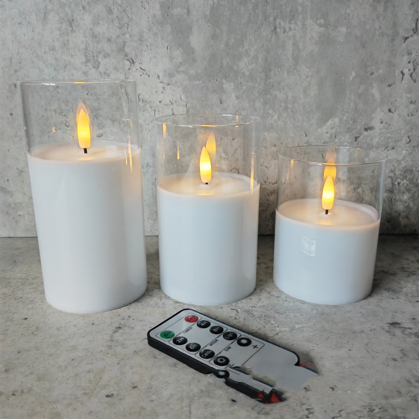 Set of 3 Realistic Flame Candles Electroplated Glass LED Electronic - Rechargeable
