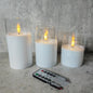 Set of 3 Realistic Flame Candles Electroplated Glass LED Electronic - Rechargeable