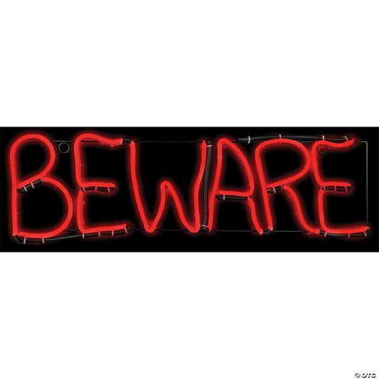 24" Lighted Neon BEWARE Sign LED Glo Halloween Decoration Haunted House Prop