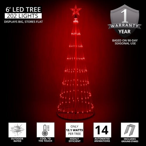 6' Red Animated LightShow Cone Tree - 14 Modes