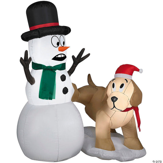 4 Ft Dog Peeing on Snowman Christmas Lighted Inflatable Outdoor Yard Decoration